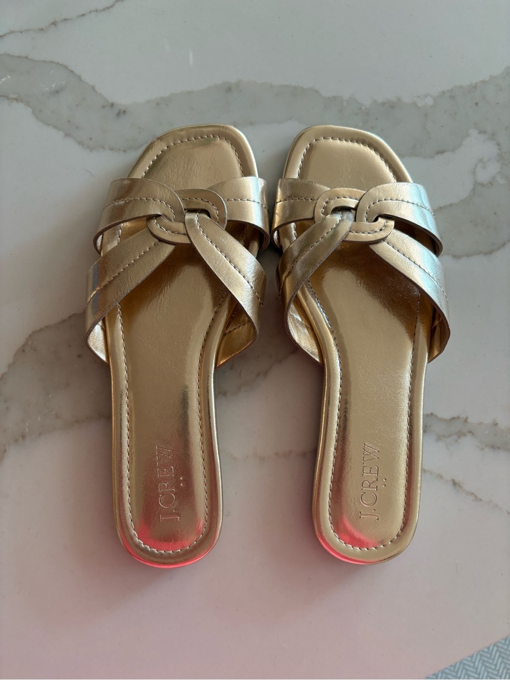 J. Crew Metallic Gold Knotted Leather Sandals